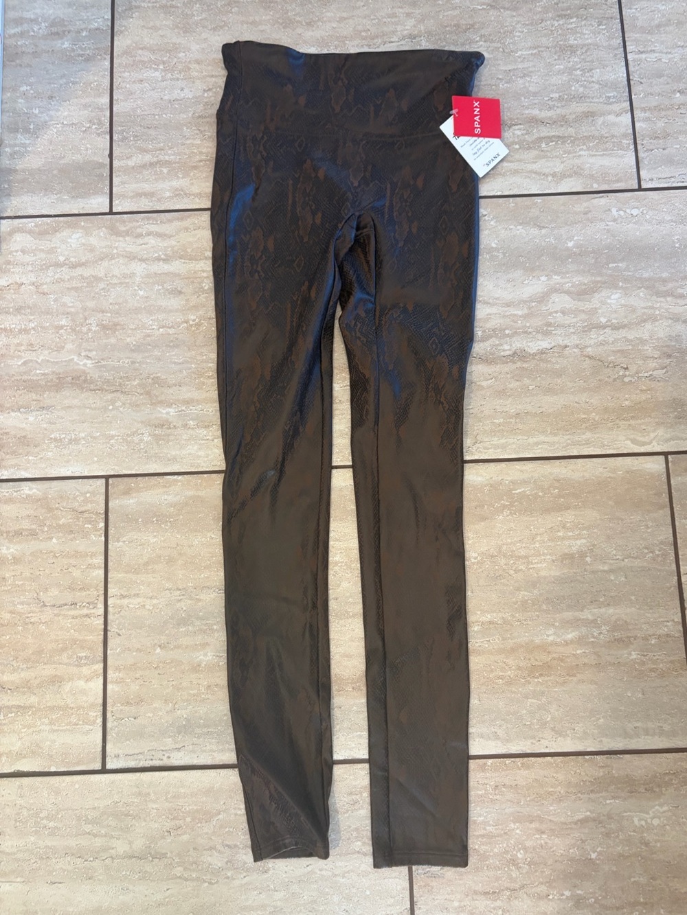 NWT Spanx Black and Brown snake print leggings size small